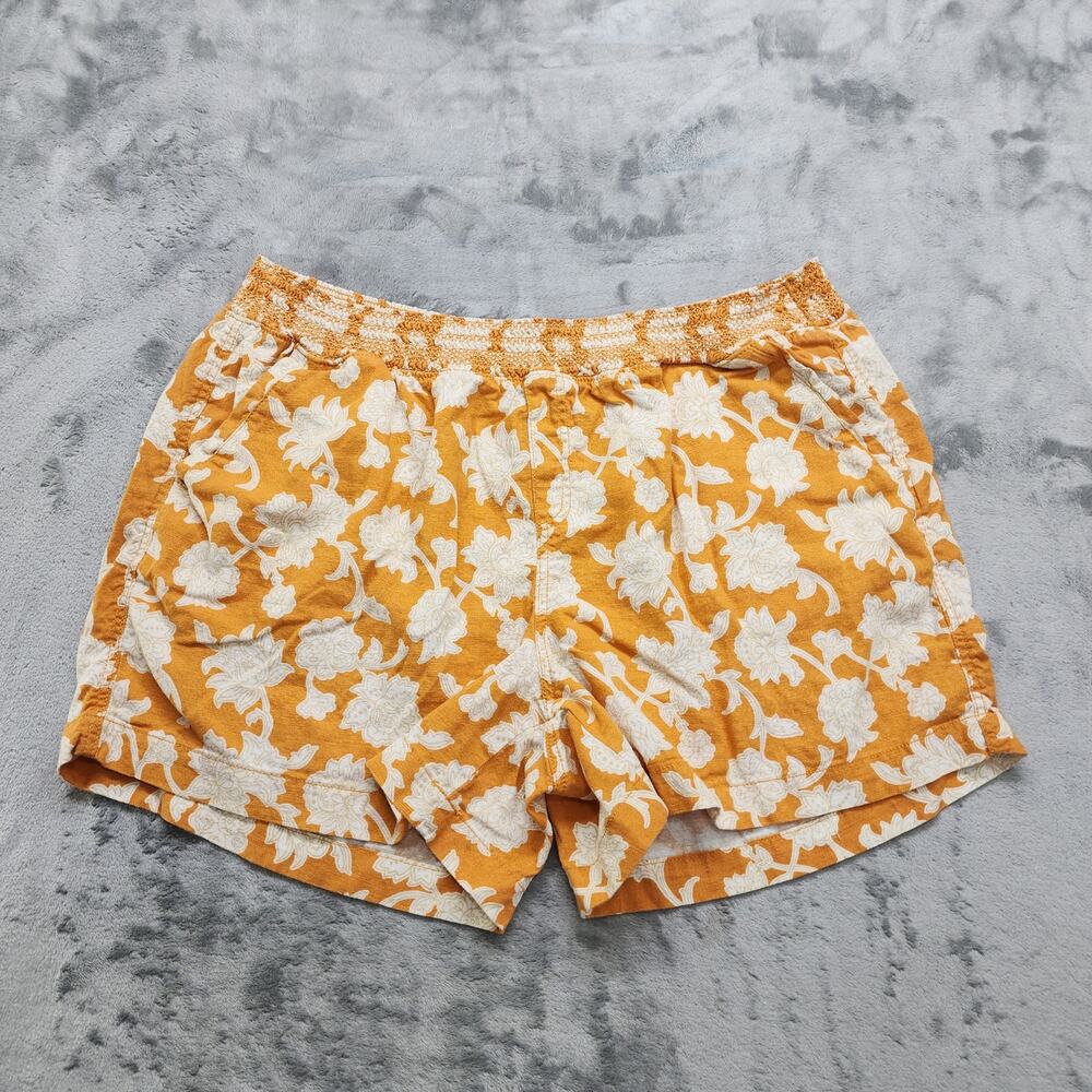 BRIGGS Shorts Womens XXL Yellow White Floral Linen Blend Casual Lounge Leisure